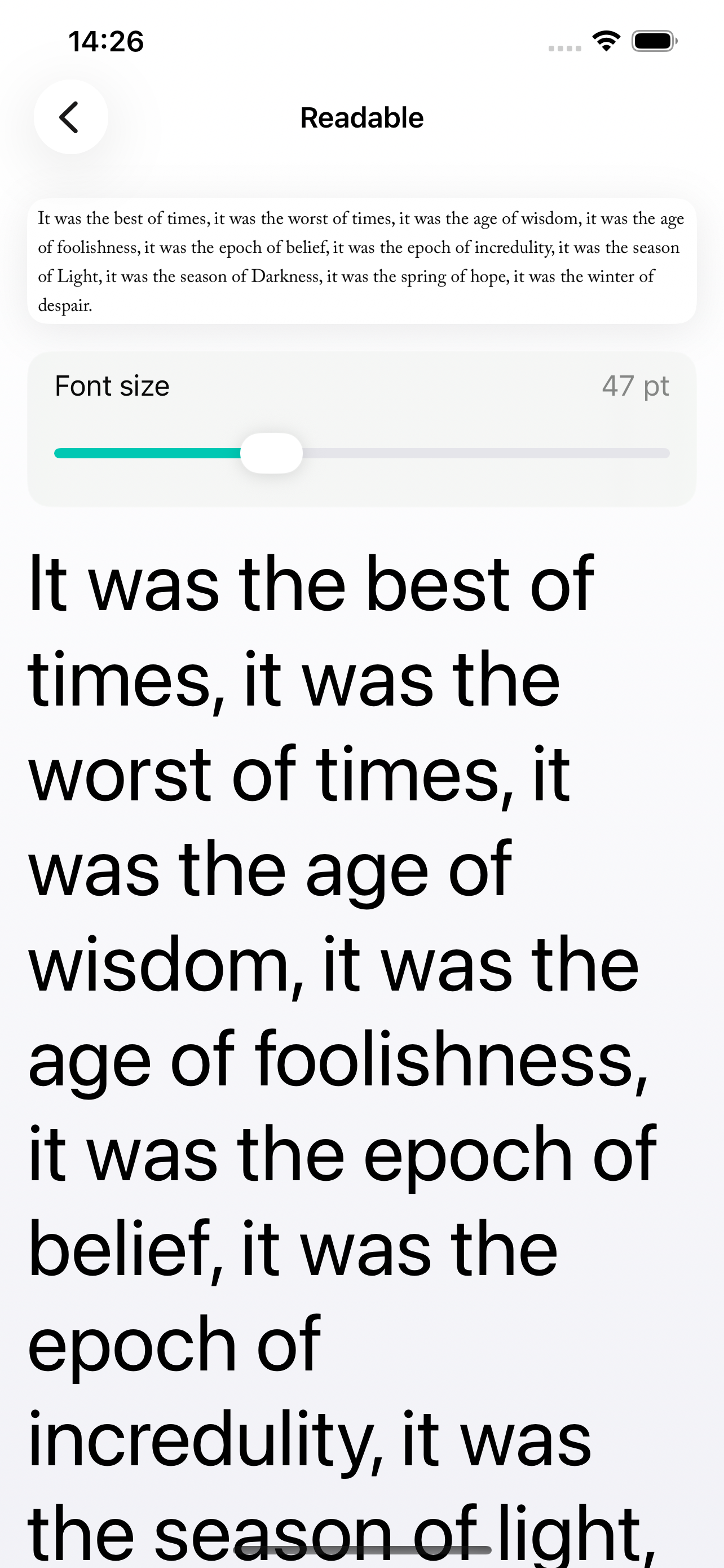 Readable app preview
